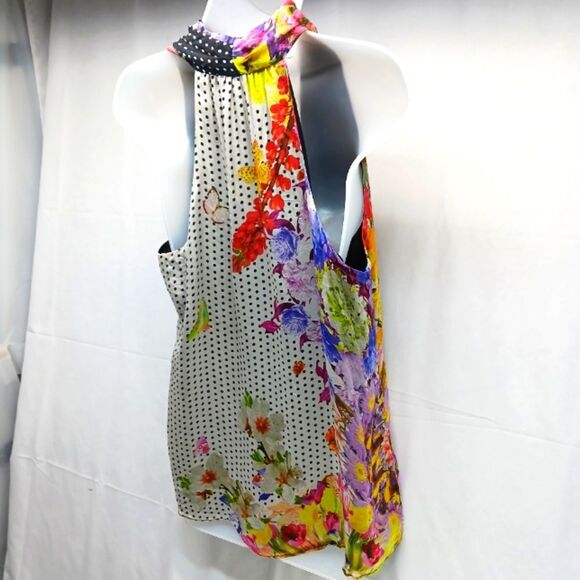 Single by Los Angeles Floral/ Poke-a-dot Artwear Silk Lined Halter Blouse Small. - Picture 9 of 13